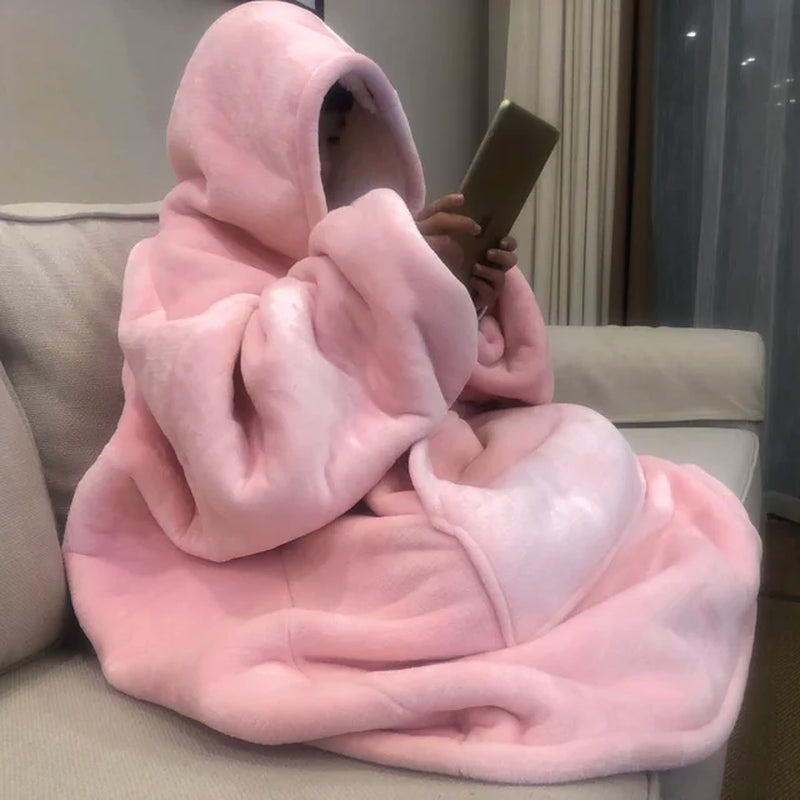 Oversized Hoodie Blanket Oversize Sweatshirt Plaid Giant Hoodies Women Winter Wearable Throw Hooded Female Warm Sloth Blanket