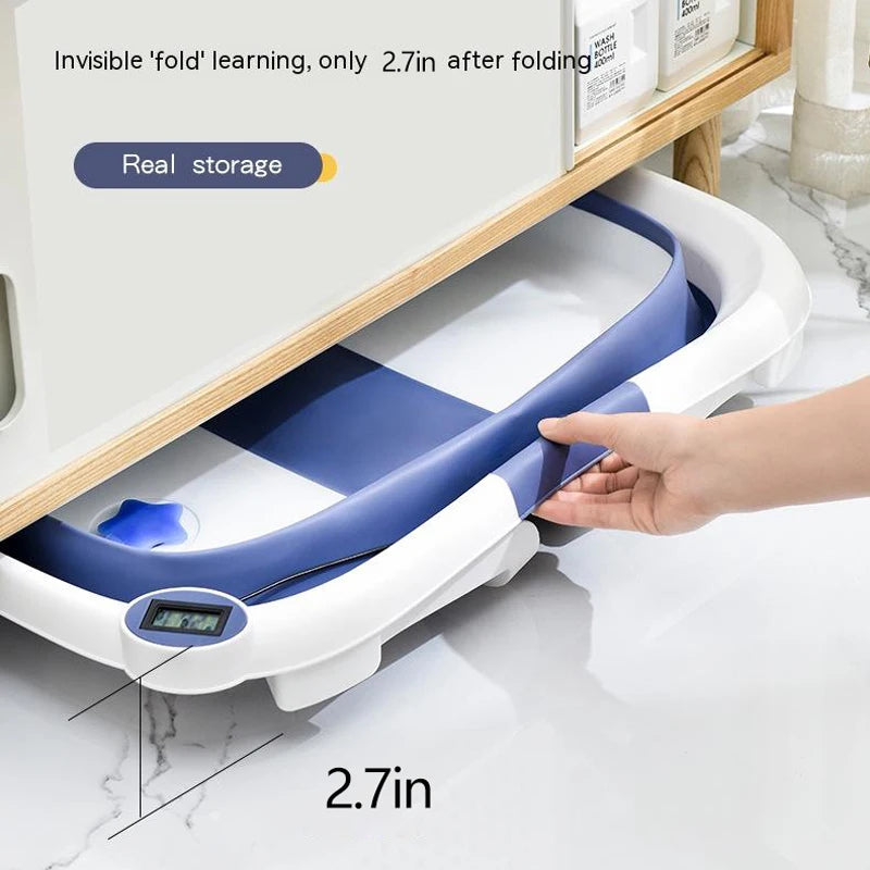 Folding Baby Bath Tub Portable Baby Shower Tubs with Temperature Sensing Non-Slip Cushion Newborn Bathtub Safe Kids Bathtub New