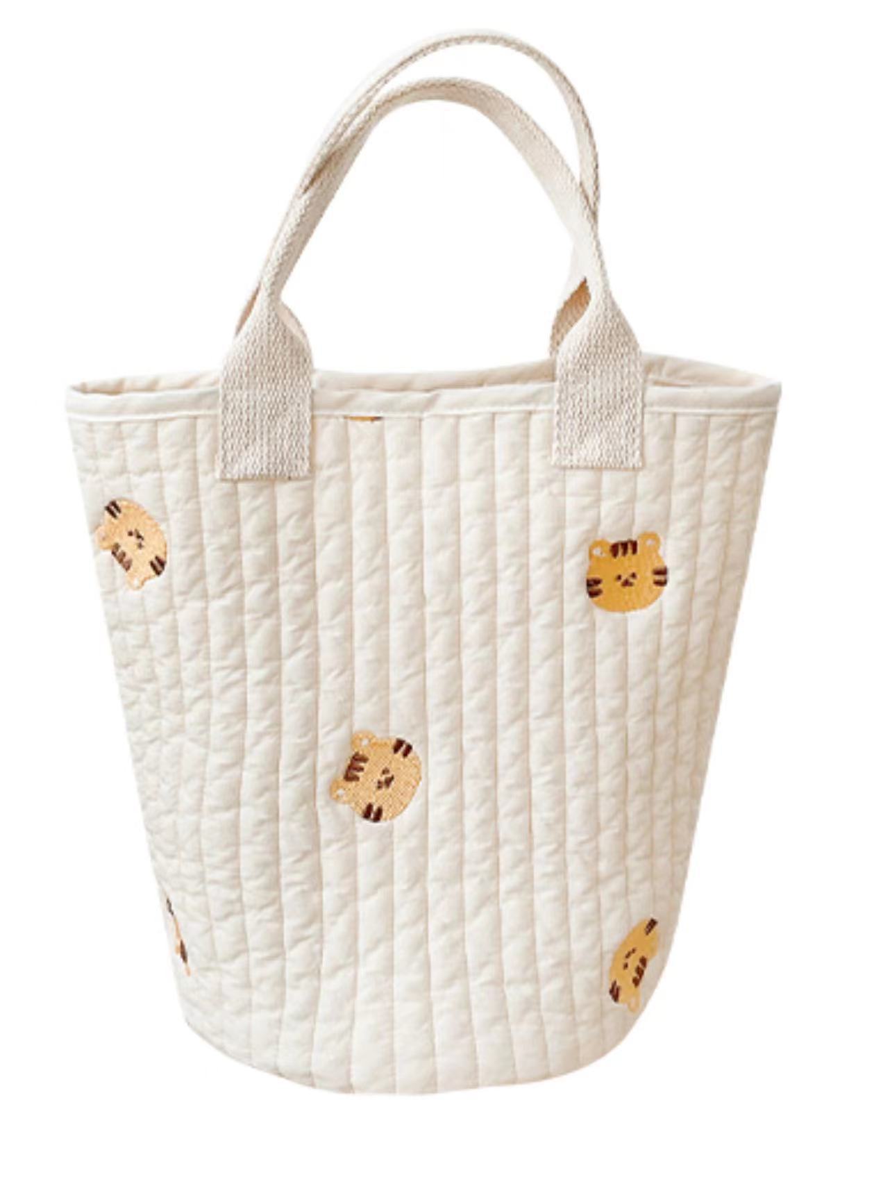 Beige Cotton Embroidered Mommy Bag Baby