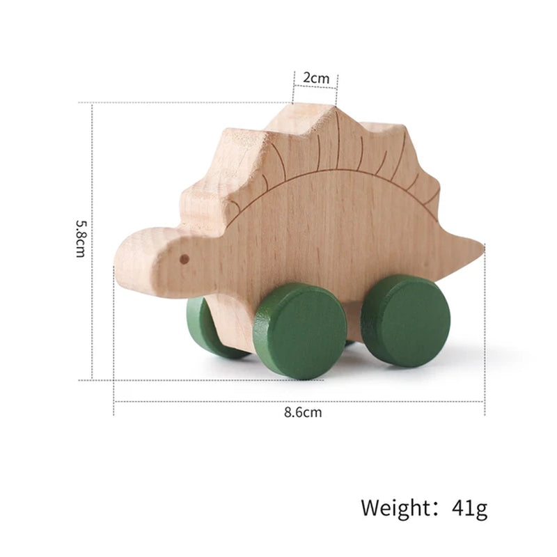 Educational Montessori Baby Toy Set with Beech Wood Blocks and Cartoon Dinosaur Car