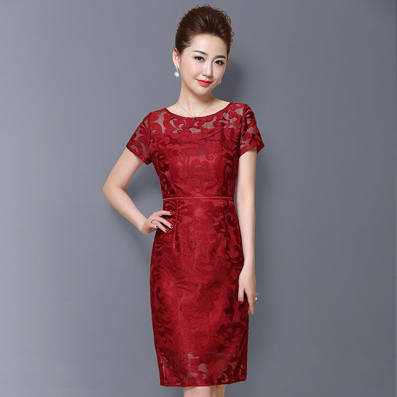 Embroidered Slim Short Sleeve Mommy Dress