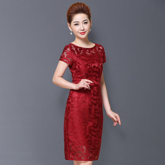 Embroidered Slim Short Sleeve Mommy Dress