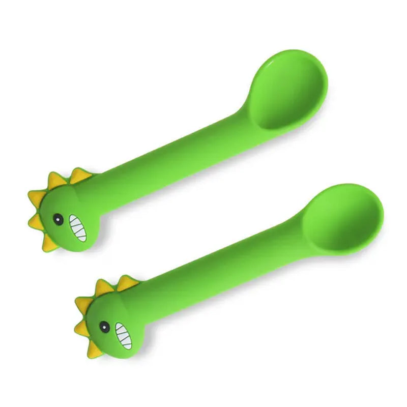 Children's Silicone Tableware Set with Dinosaur Cartoon Design - Includes Plate, Bowl, Spoon, Fork - Food Grade Silicone
