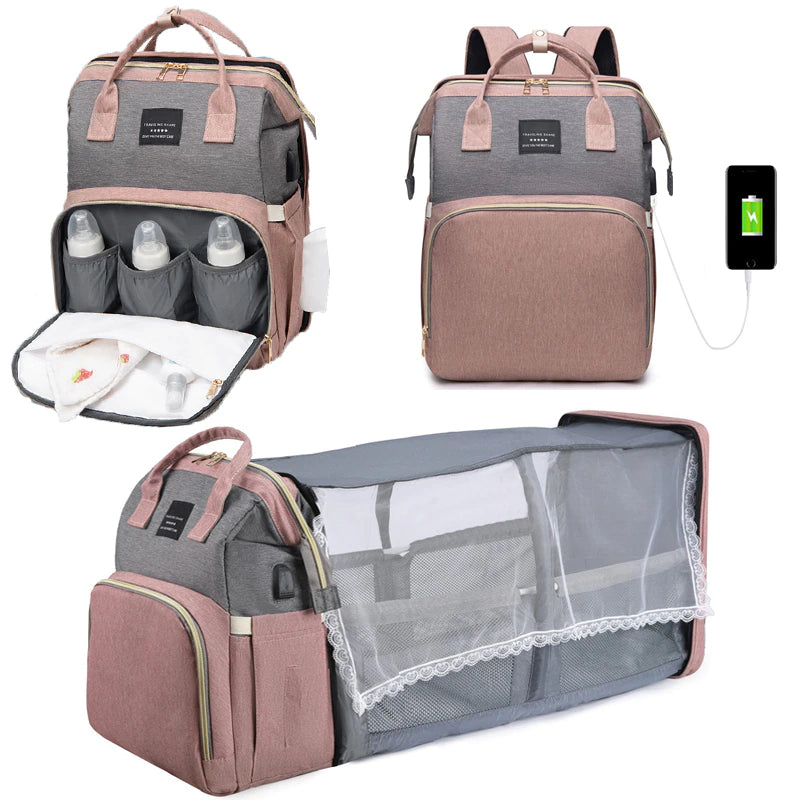 Diaper Bag with portable changing table/bassinet