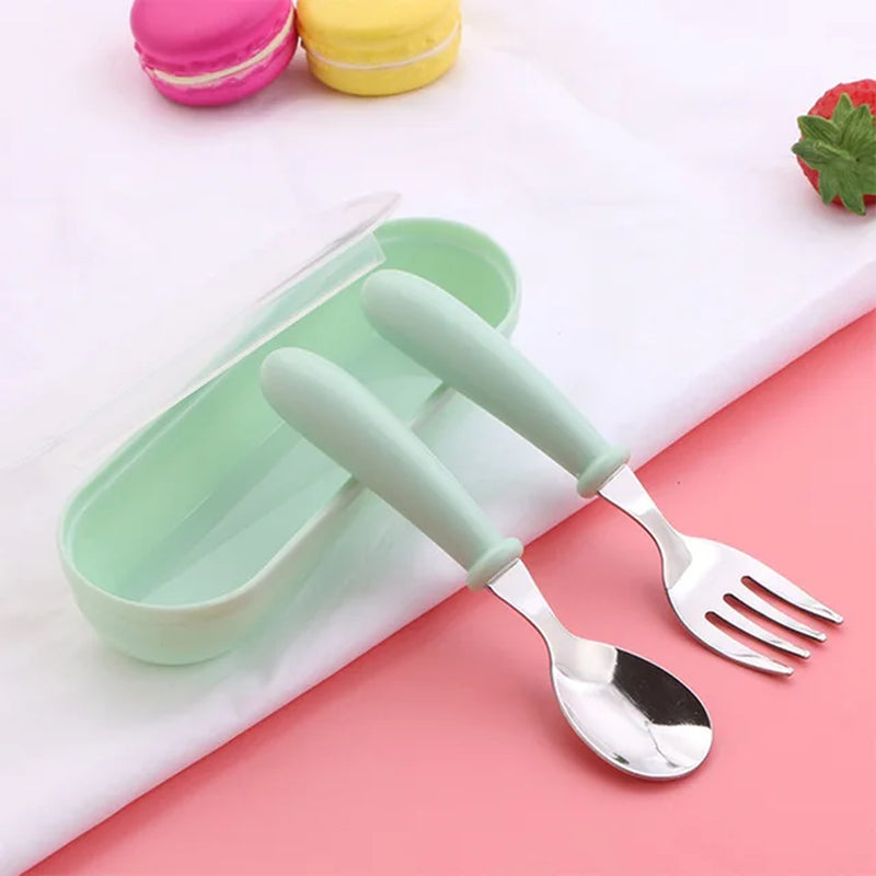 3Pcs Children Spoon Forks Box Kids Stainless Steel Kids Cutlery Portable Baby Feeding Utensils Baby Spoons Baby Tableware Set