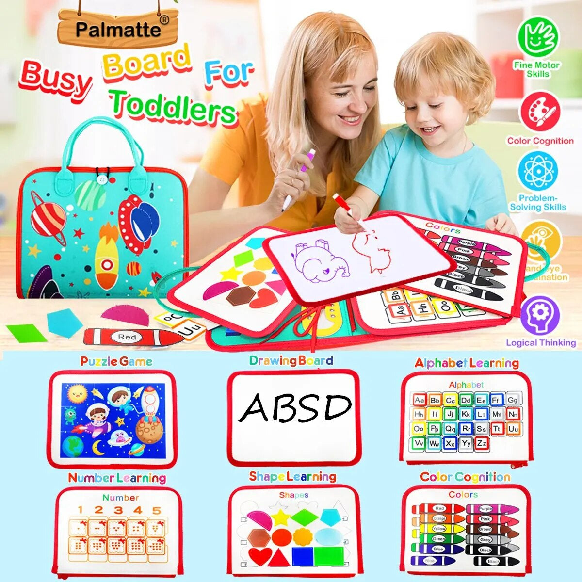 Busy Board Montessori Toys for Toddlers Sensory Toy Preschool Learning Educational Travel Activities for Boys Fine Motor Skills