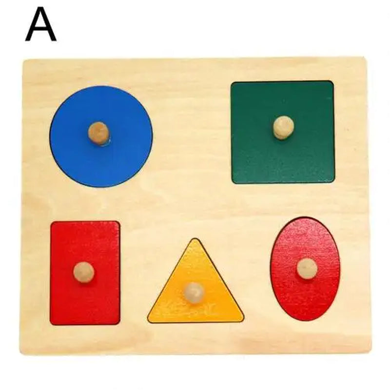 Montessori Wood Knob Puzzle Peg Board Geometric Shape Match Baby Educational Toy