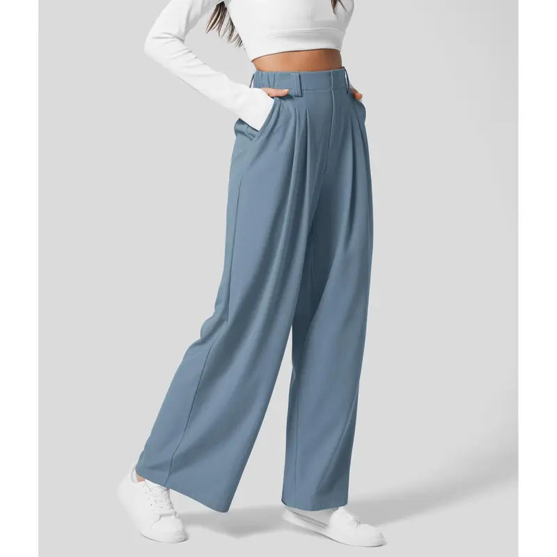 Halara High Waisted Plicated Side Pocket Wide Leg Waffle Casual Pants