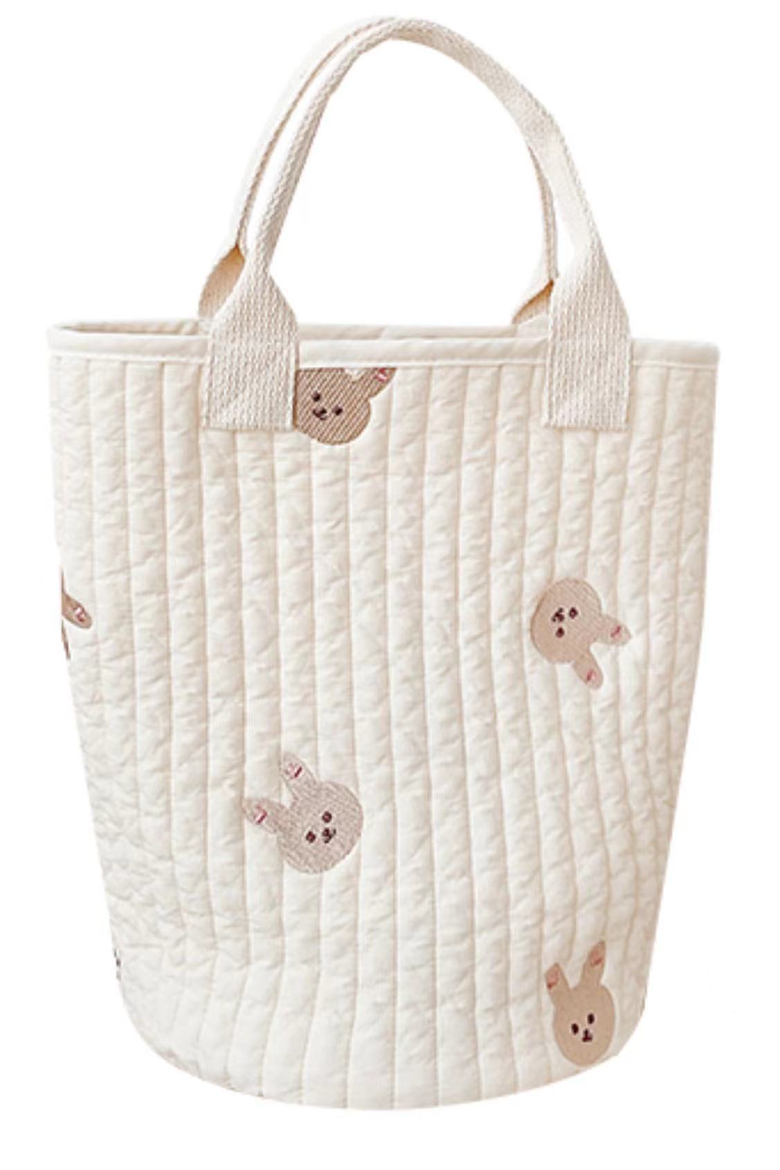 Beige Cotton Embroidered Mommy Bag Baby