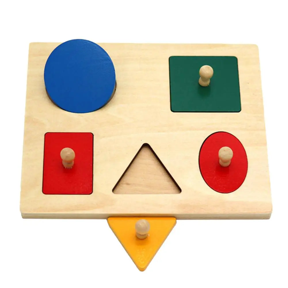 Montessori Wood Knob Puzzle Peg Board Geometric Shape Match Baby Educational Toy