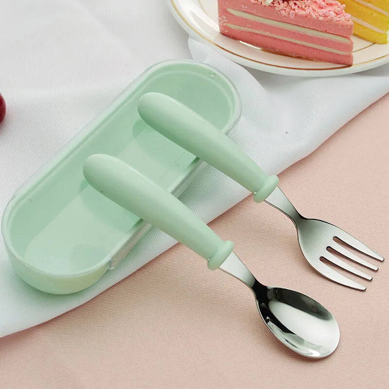 3Pcs Children Spoon Forks Box Kids Stainless Steel Kids Cutlery Portable Baby Feeding Utensils Baby Spoons Baby Tableware Set