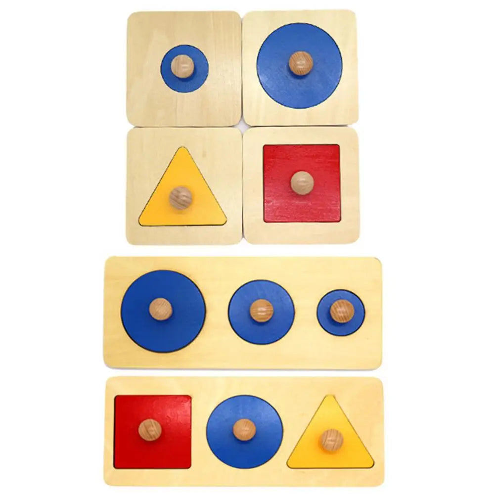 Montessori Wood Knob Puzzle Peg Board Geometric Shape Match Baby Educational Toy