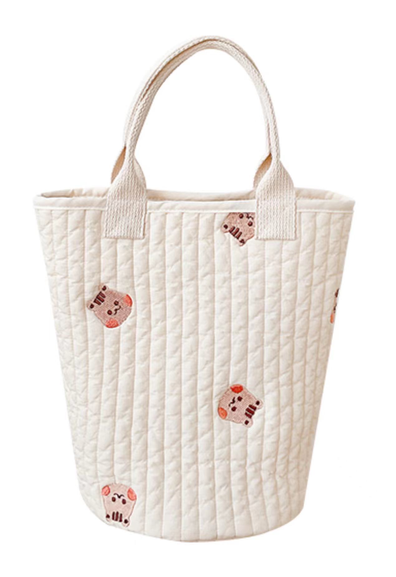 Beige Cotton Embroidered Mommy Bag Baby