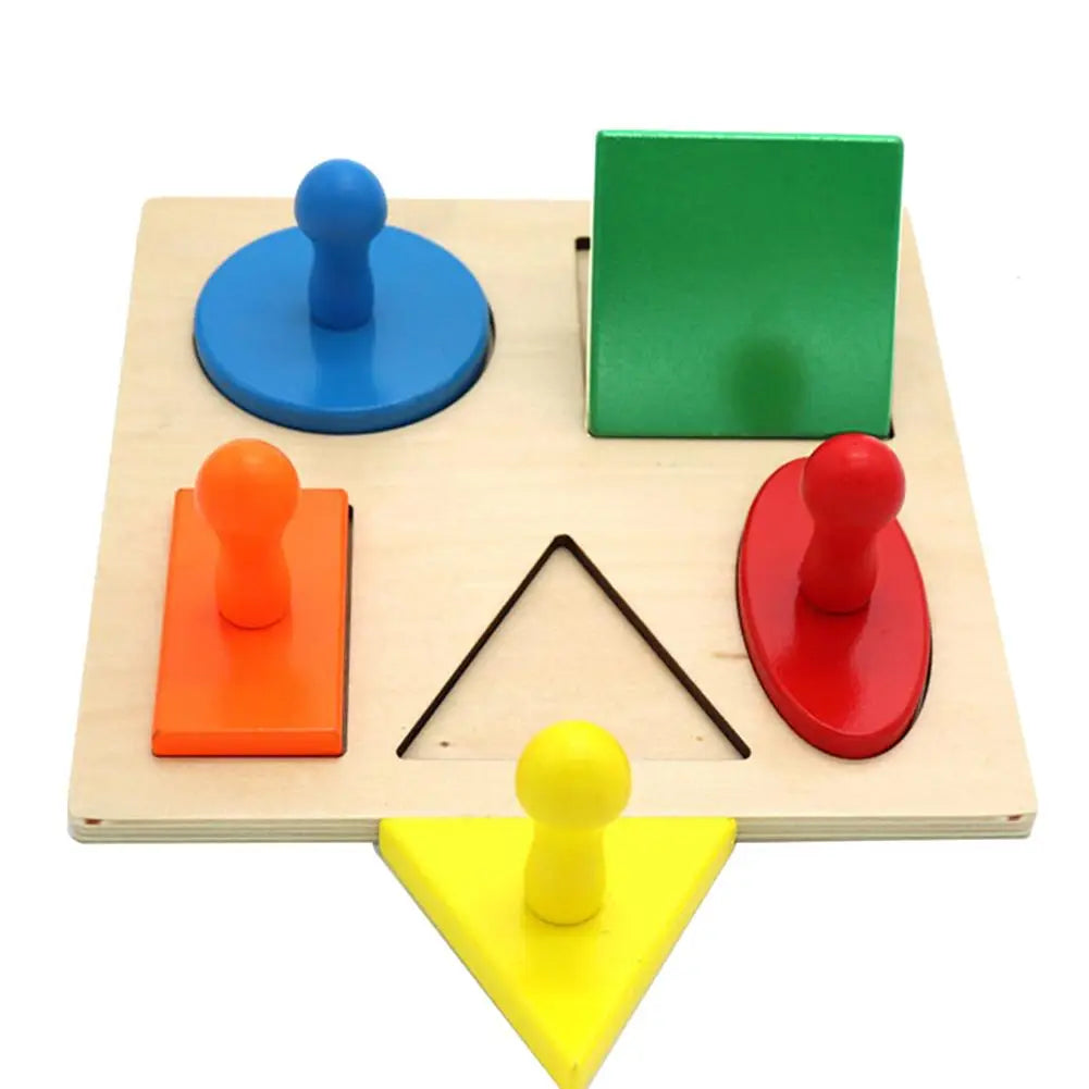 Montessori Wood Knob Puzzle Peg Board Geometric Shape Match Baby Educational Toy