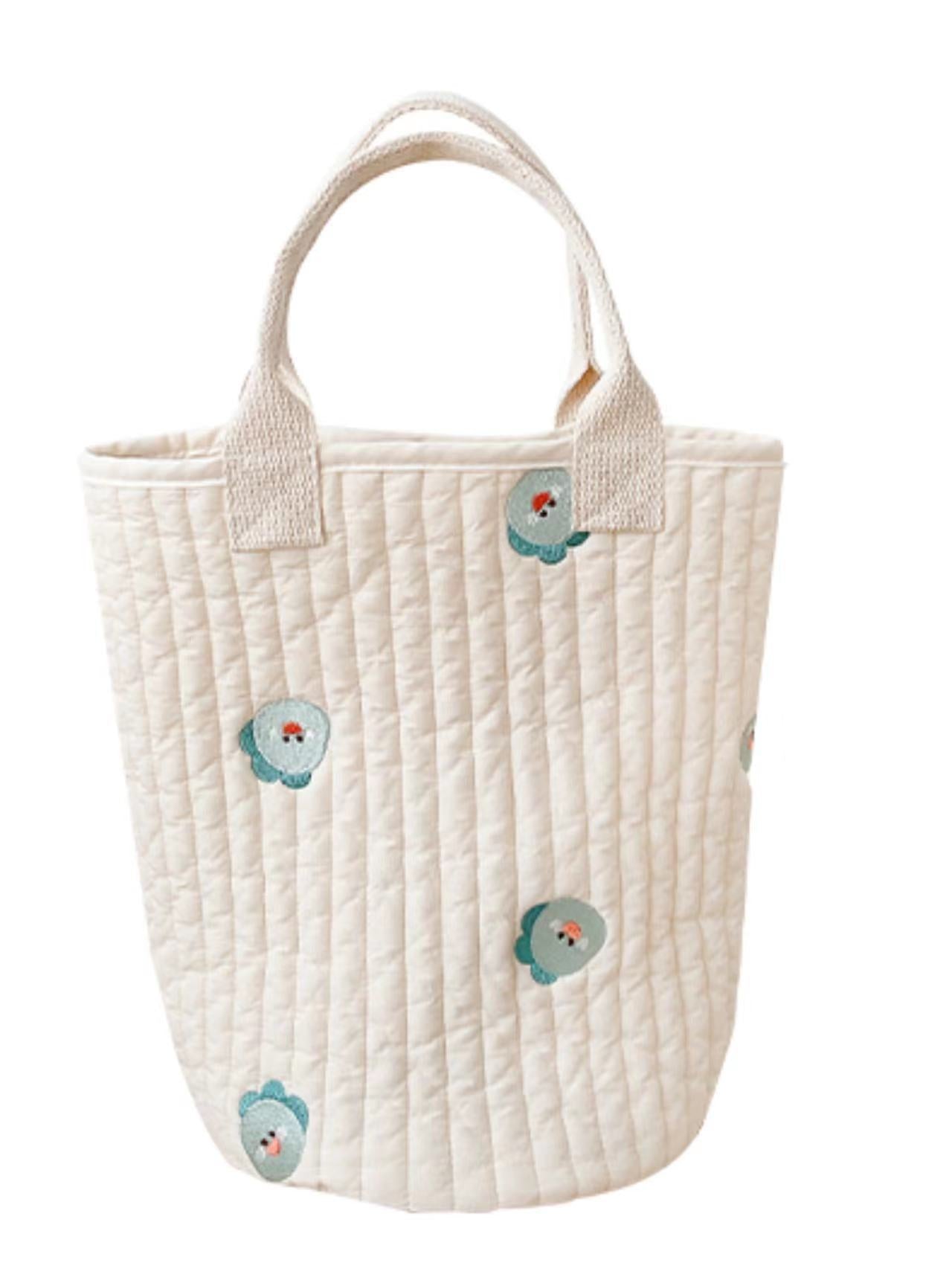 Beige Cotton Embroidered Mommy Bag Baby