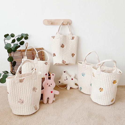 Beige Cotton Embroidered Mommy Bag Baby