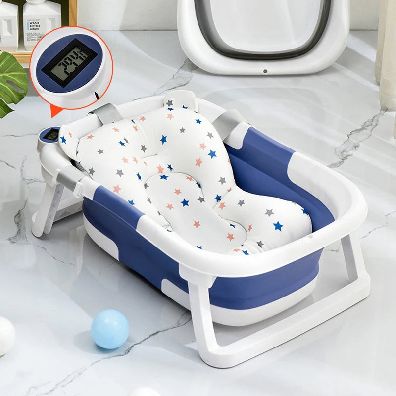 Folding Baby Bath Tub Portable Baby Shower Tubs with Temperature Sensing Non-Slip Cushion Newborn Bathtub Safe Kids Bathtub New