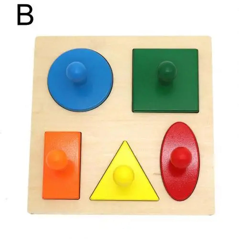 Montessori Wood Knob Puzzle Peg Board Geometric Shape Match Baby Educational Toy