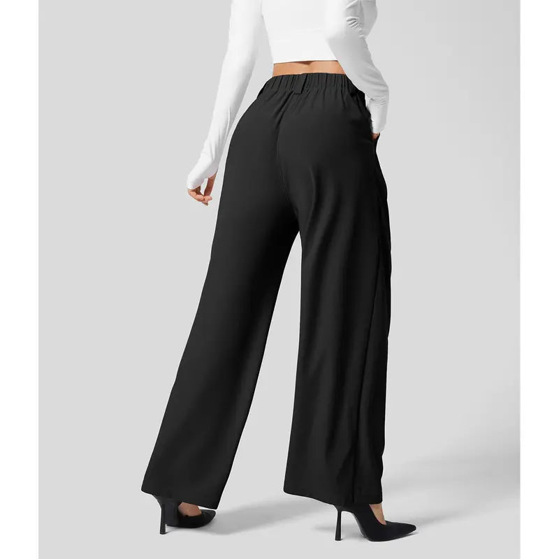 Halara High Waisted Plicated Side Pocket Wide Leg Waffle Casual Pants