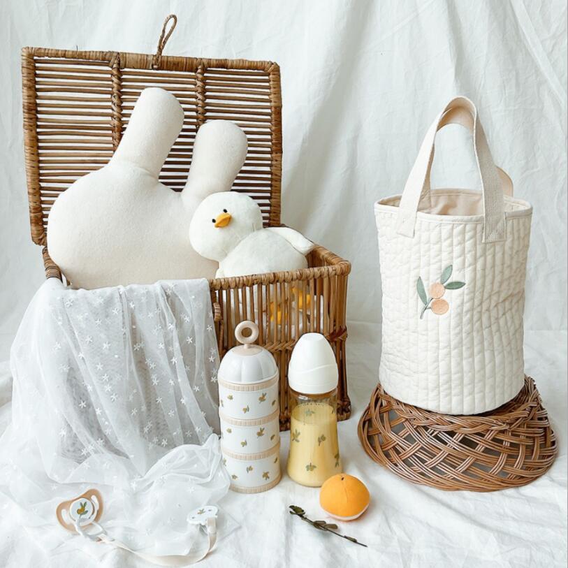 Beige Cotton Embroidered Mommy Bag Baby