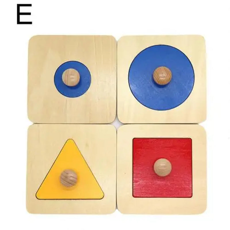 Montessori Wood Knob Puzzle Peg Board Geometric Shape Match Baby Educational Toy