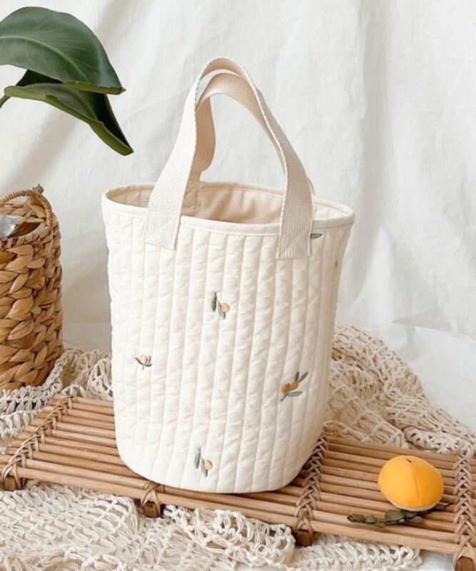 Beige Cotton Embroidered Mommy Bag Baby