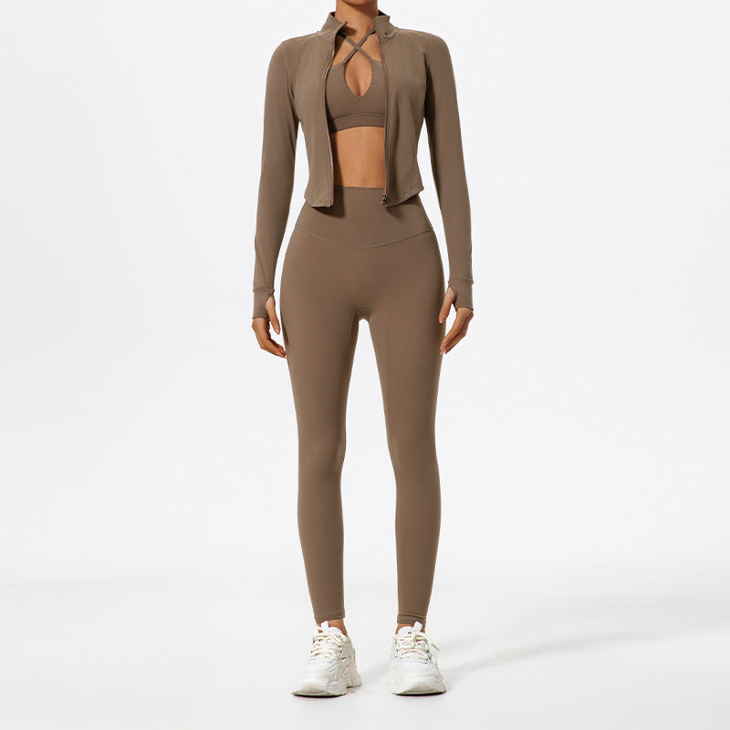 Solid Color Yoga Women's Outer Wear Sports Jacket Suits