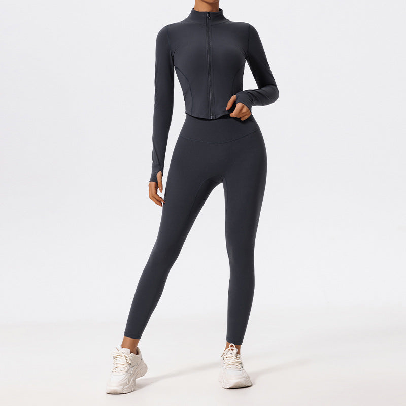 Solid Color Yoga Women's Outer Wear Sports Jacket Suits