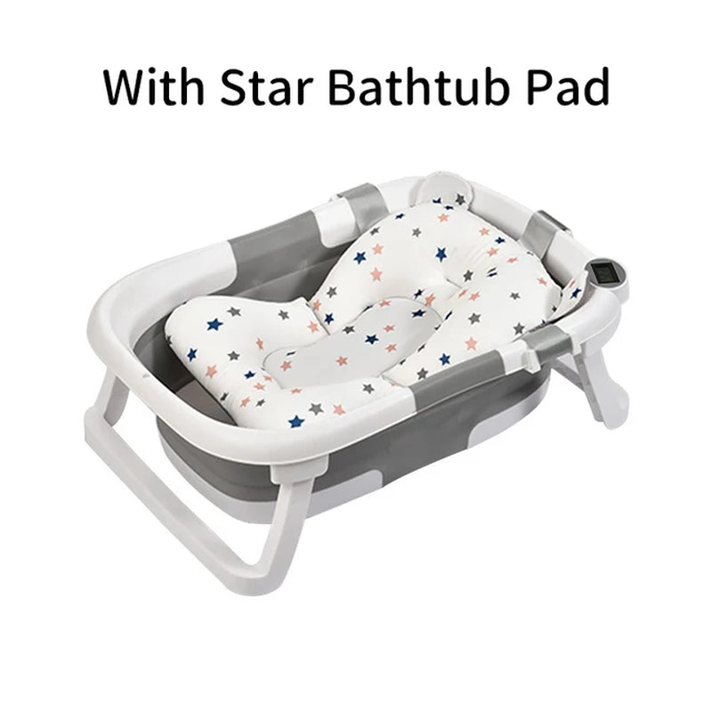 Folding Baby Bath Tub Portable Baby Shower Tubs with Temperature Sensing Non-Slip Cushion Newborn Bathtub Safe Kids Bathtub New