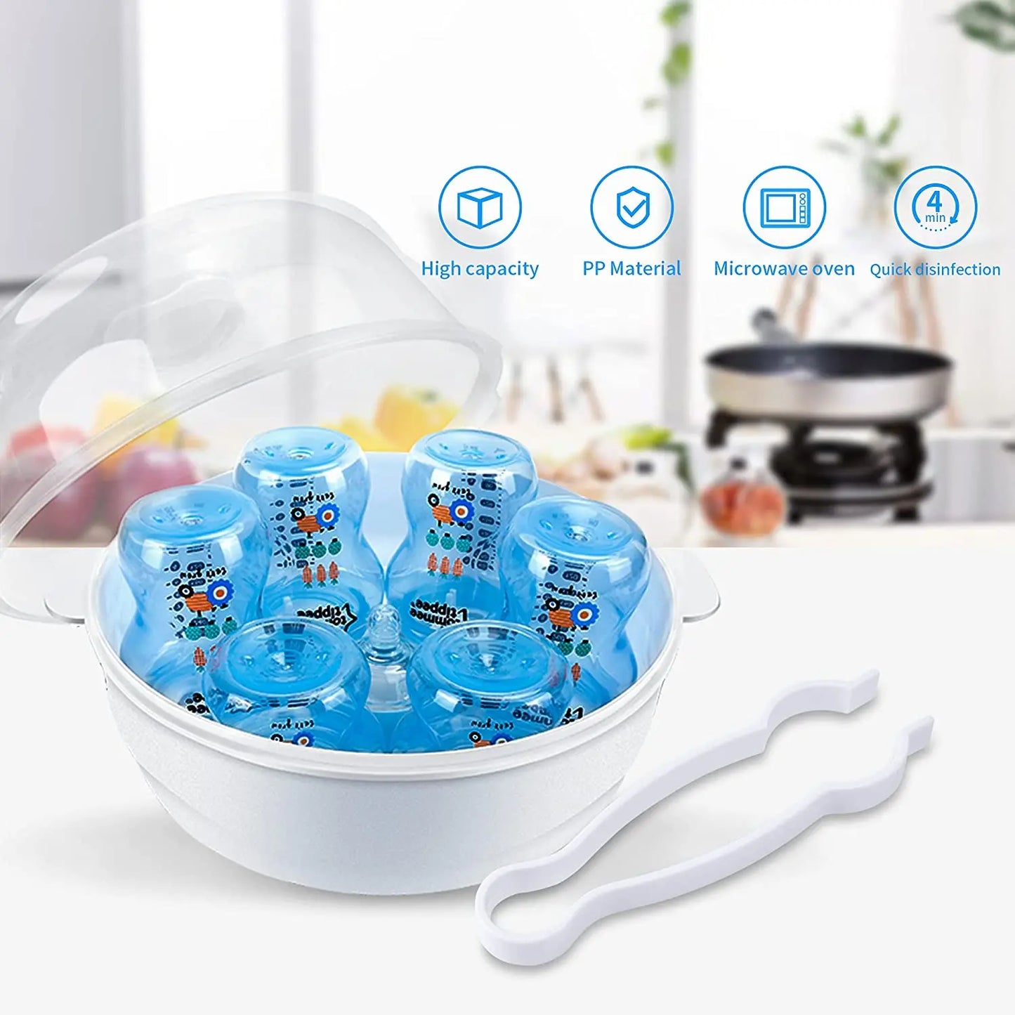 Microwave Steam Steriliser for Baby Bottles High Temperature Microwave Steam Nipple Sterilizer Baby Bottle Holder Storage