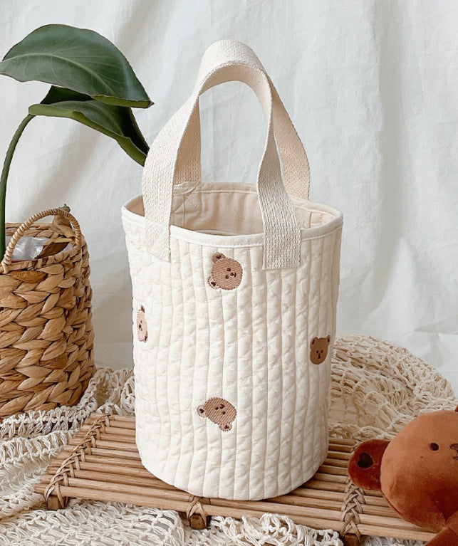 Beige Cotton Embroidered Mommy Bag Baby