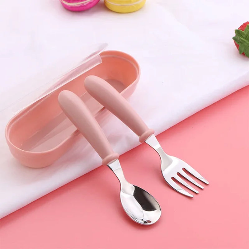 3Pcs Children Spoon Forks Box Kids Stainless Steel Kids Cutlery Portable Baby Feeding Utensils Baby Spoons Baby Tableware Set