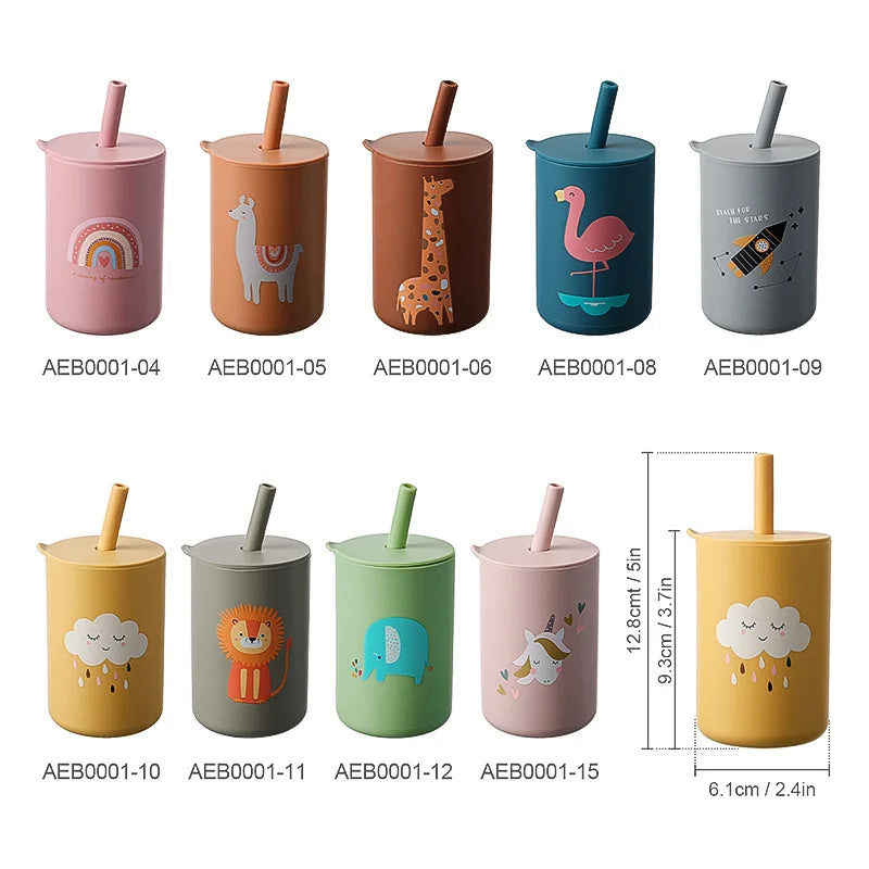 TYRY.HU 1Pc Baby Feeding Straw Cup Baby Cartoon Learning Feeding Cup Food Grade Silicone Toddler Water Bottle Tableware BPA Free