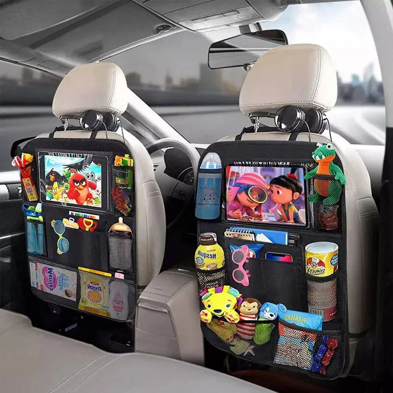 Car Back Seat Organizer with Touch Screen Tablet Holder Automatic Storage Pocket Protector for Travel