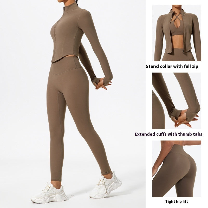 Solid Color Yoga Women's Outer Wear Sports Jacket Suits