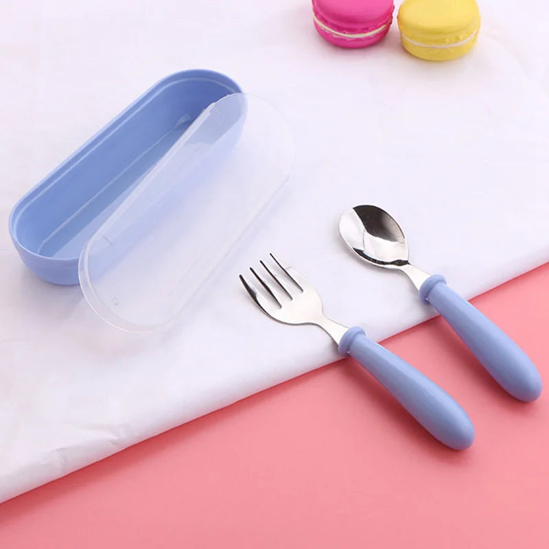 3Pcs Children Spoon Forks Box Kids Stainless Steel Kids Cutlery Portable Baby Feeding Utensils Baby Spoons Baby Tableware Set