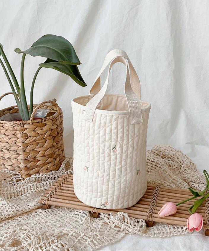 Beige Cotton Embroidered Mommy Bag Baby