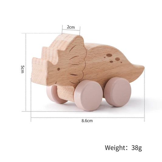 Educational Montessori Baby Toy Set with Beech Wood Blocks and Cartoon Dinosaur Car