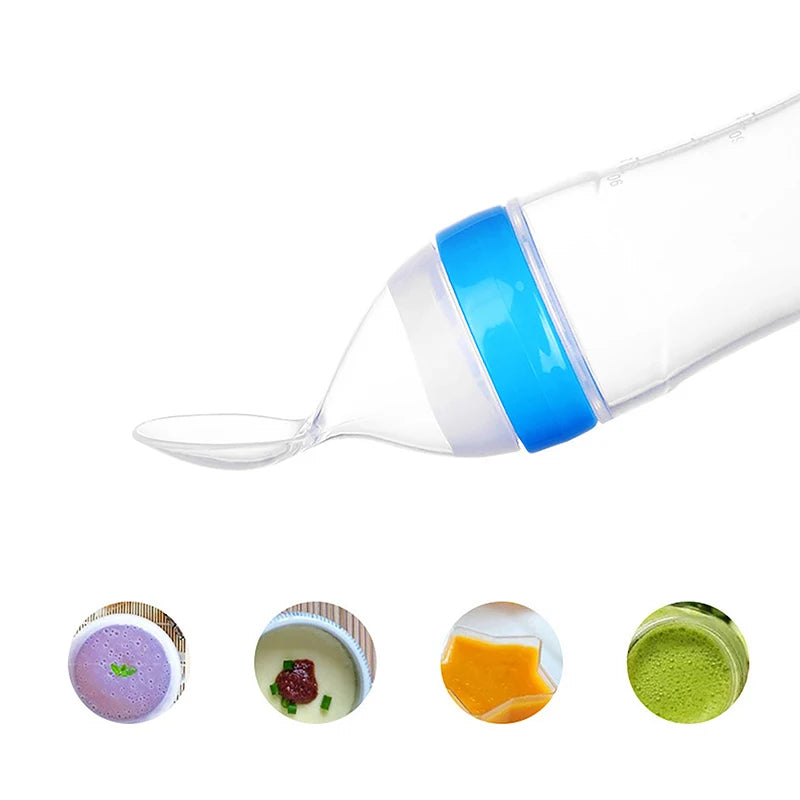 Baby Silicone Squeezing Feeding Bottle Newborn Baby Training Spoon Supplement Feeder Safe Useful Tableware for Kids