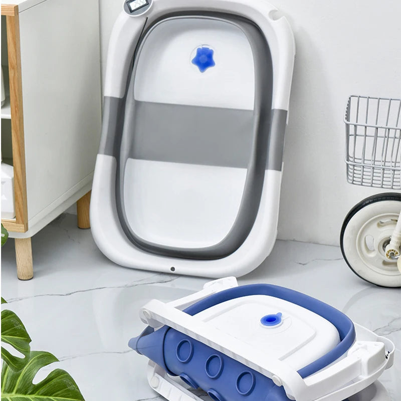 Folding Baby Bath Tub Portable Baby Shower Tubs with Temperature Sensing Non-Slip Cushion Newborn Bathtub Safe Kids Bathtub New