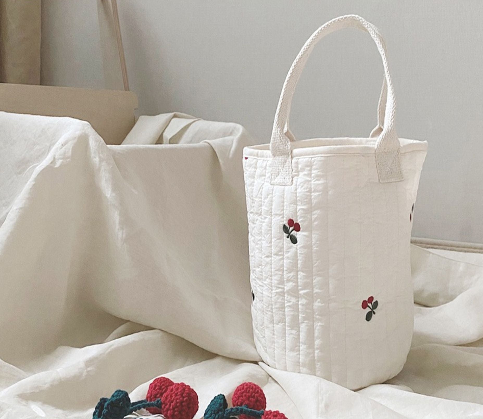 Beige Cotton Embroidered Mommy Bag Baby