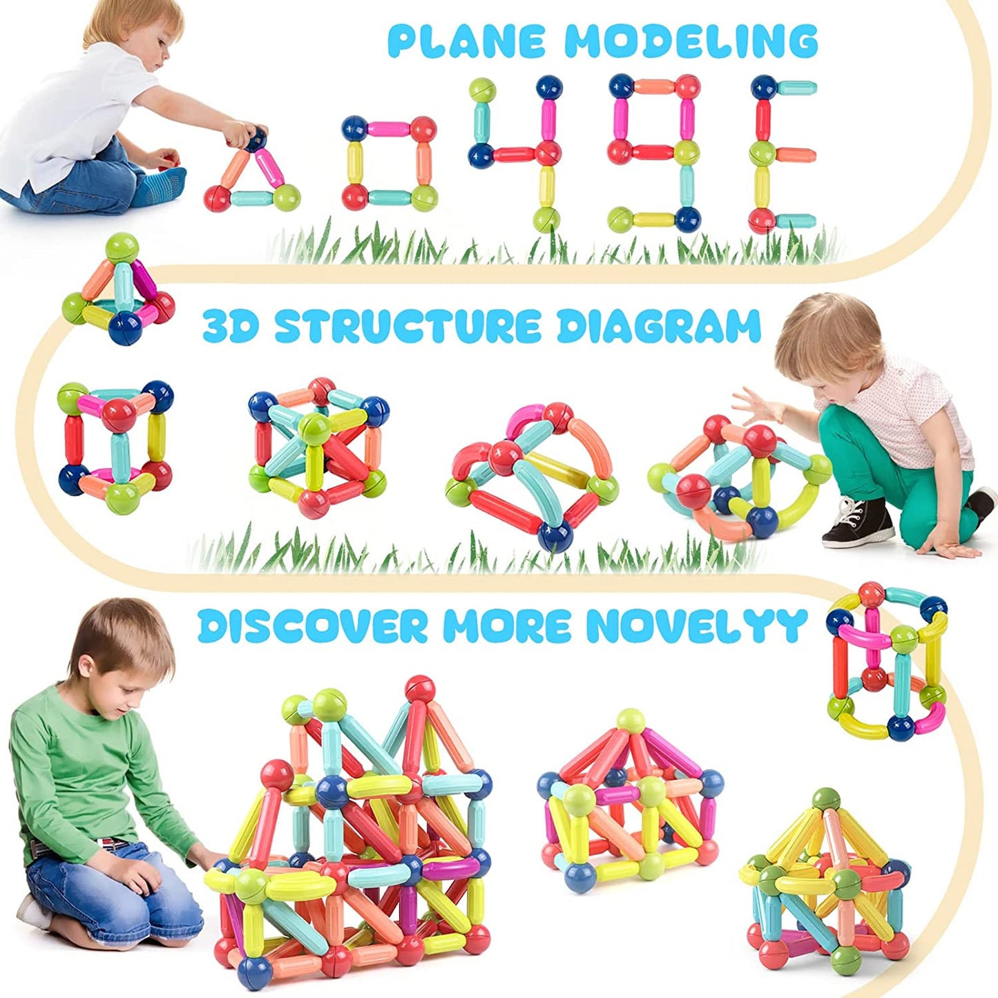 Magnetic Building Sticks Blocks Toy for Toddlers Montessori Stem Educational Construction Set Magnet Toys for Kids