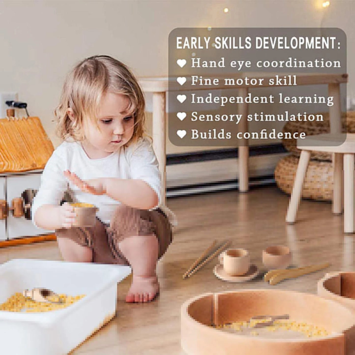 Sensory Bin Tools Wood Children Montessori Toys Early Development Toy for Toddlers Aged 3 8Pcs Wooden Sensory Toys Wooden